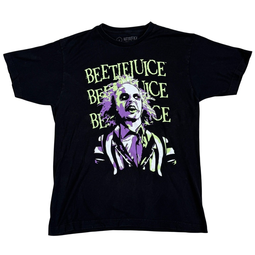 Beetlejuice Graphic T Shirt Mens Medium Black Green Purple Movie Tee